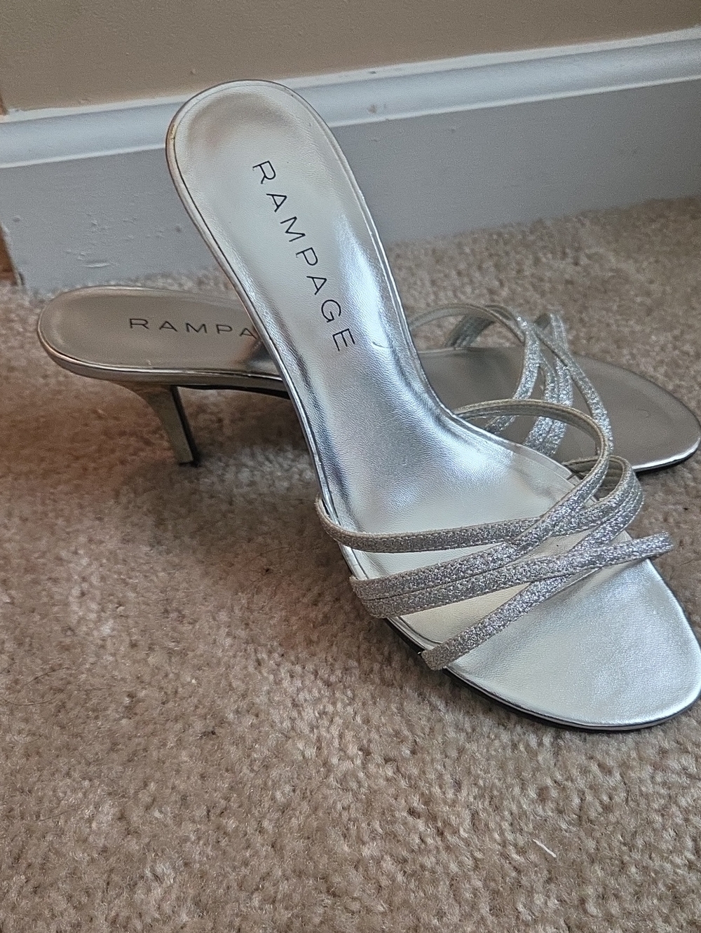 Rampage Silver Glitter Strappy Slide Heels